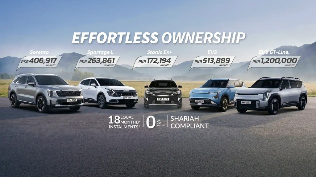 Effortless ownership — 0% interest, 18 equal monthly instalments on Sorento, Sportage L, Stonic EX+, EV5 and EV9 GT-Line